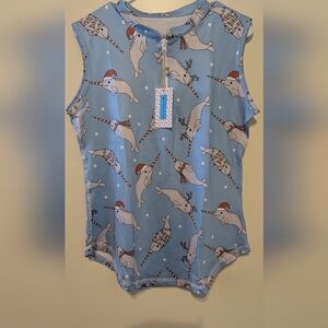 Proud 90 Golf Is Fun Narwhal  Christmas Print Tank Top 1/4 Zip  NWT Women's Sz L